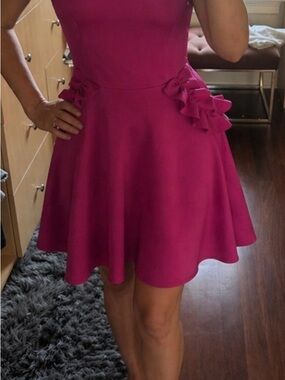 Ted Baker Hot Pink Fit-and-Flare Dress with Ruffle Side Detail